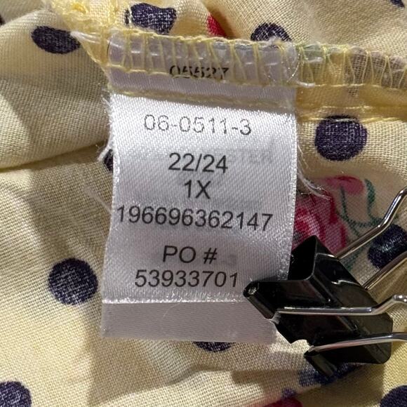 Vintage Top Floral Polka Dot Cottage Prairie Retro Grandma Pearl Snap Yellow 1X - Picture 4 of 9